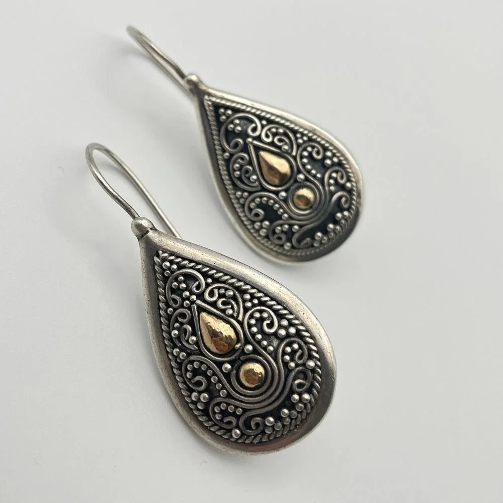 BA Suarti Sterling Silver 18K Gold Bali Teardrop Earrings Designer Balinese